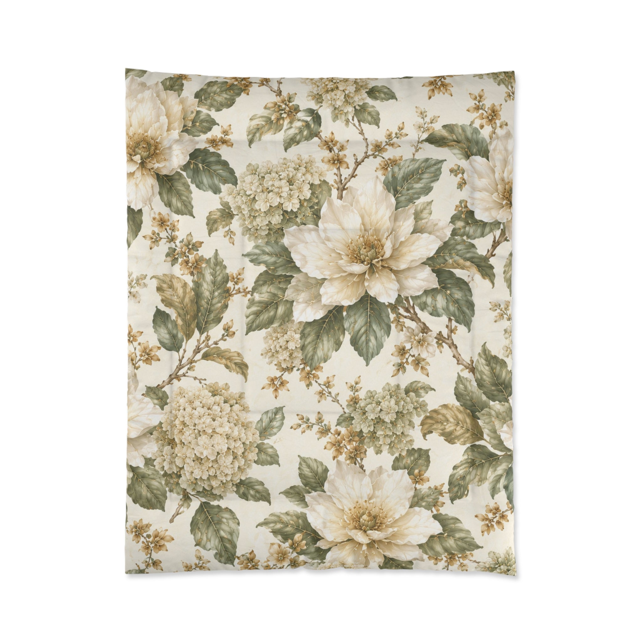 Chateaucore Ivory Sage Green Magnolia Comforter Set Floral Vintage Style Bedding Shabby Chic Victorian Queen King Twin French Romantic Bed