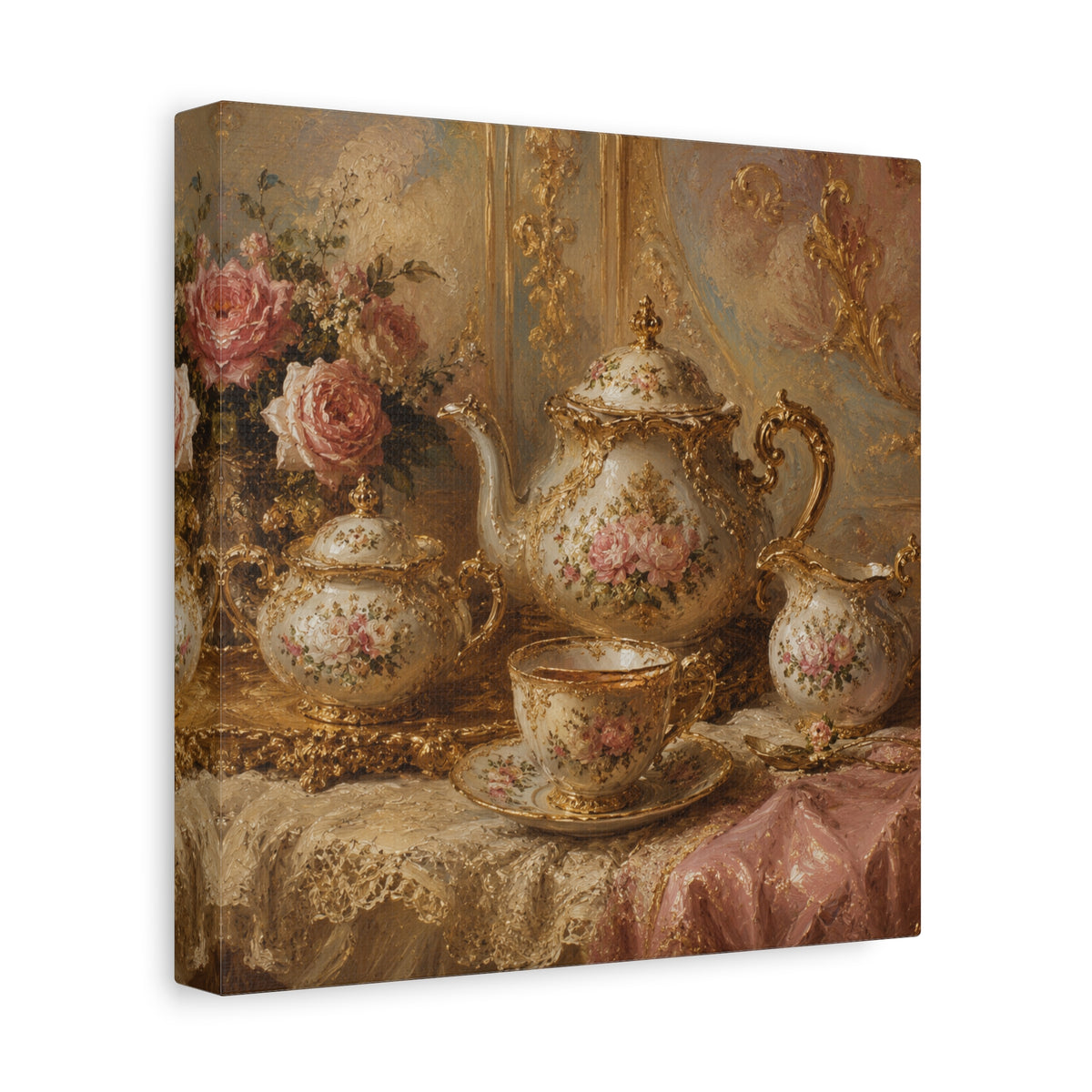 Rococo Tea Set Canvas Wall Art Print, Feminine Wall Hanging Decor, Mary Antoinette Royalty, Home Decor, Dining Room Elegant Art, Home Gift