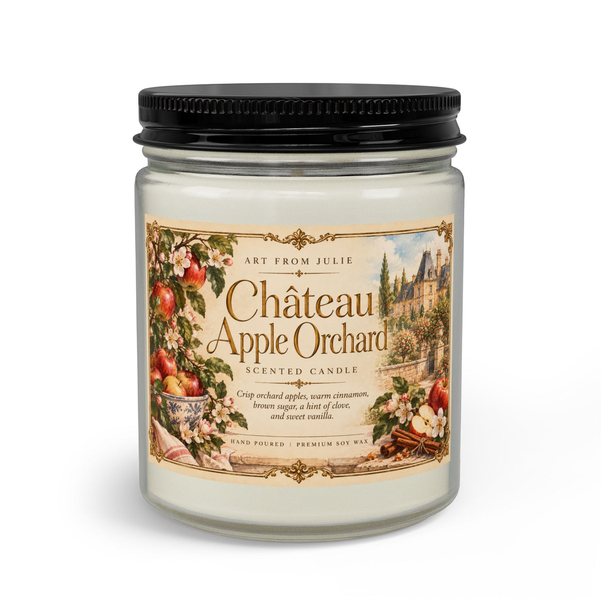 Château Apple Orchard Candle Gift Set , Crisp Apple, Cinnamon, Brown Sugar & Vanilla Candle with Matte Black Wick Trimmer