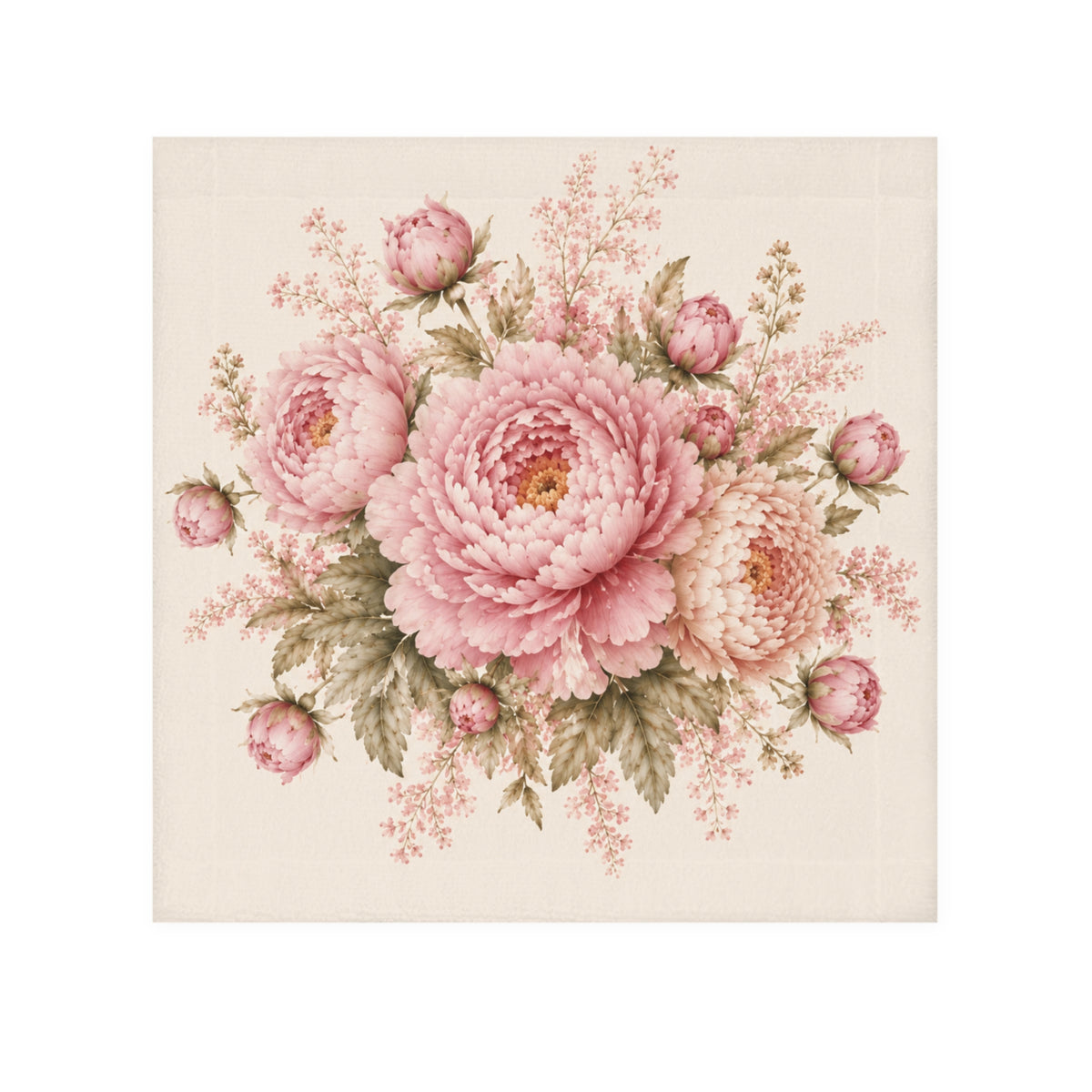 Pink Peony Bouquet Washcloth — Vintage Floral Victorian Rococo Face Towel, Shabby Chic French Country Roses Gold Baroque Bath Decor