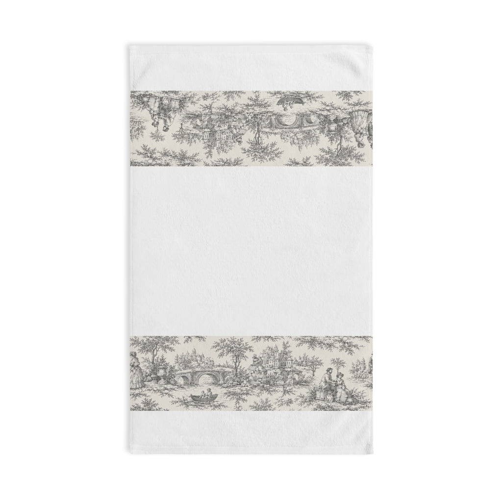 Nickel Gray and White Toile de Jouy Hand Towel, French Country Bathroom Decor, Victorian Shabby Chic Wedding Gift