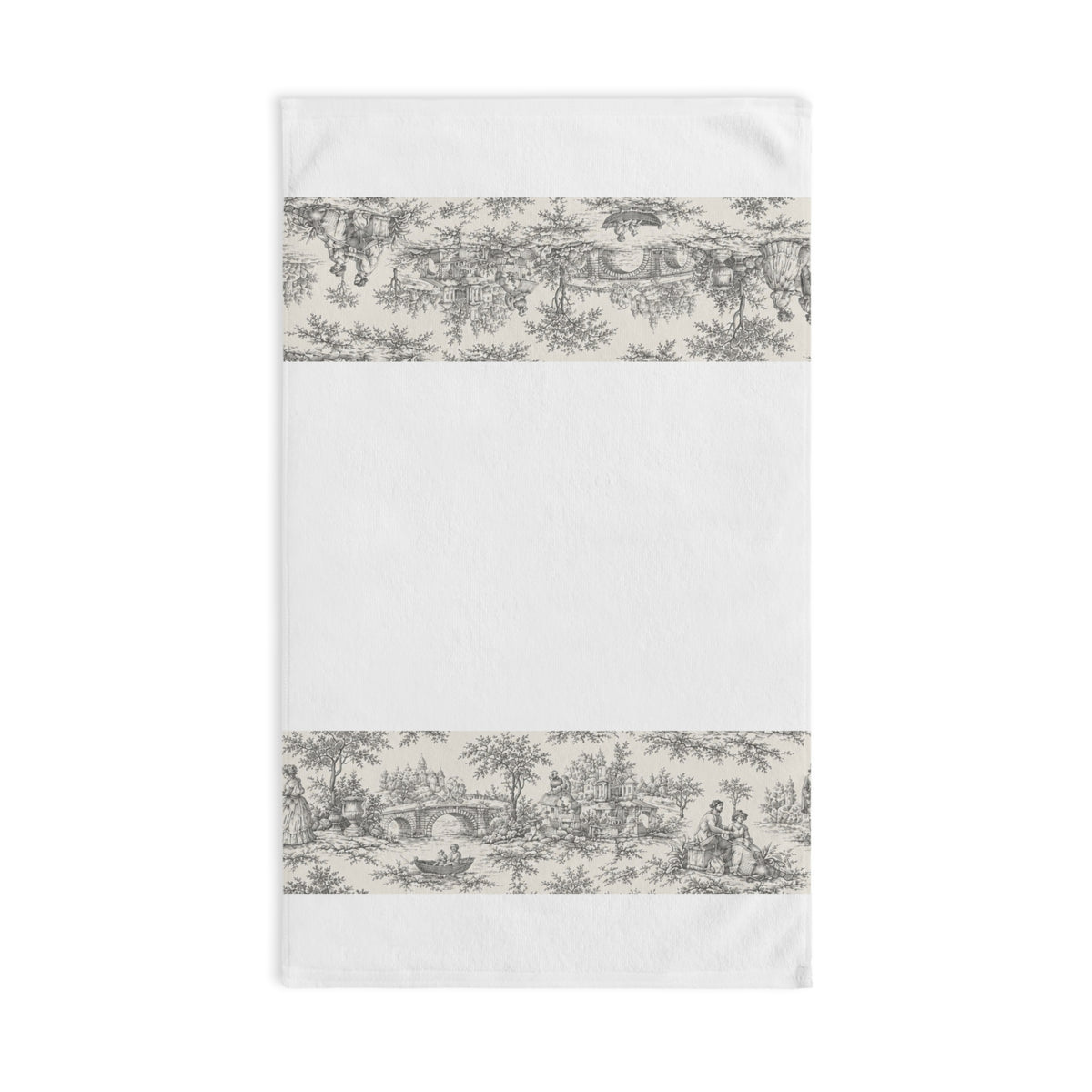 Nickel Gray and White Toile de Jouy Hand Towel, French Country Bathroom Decor, Victorian Shabby Chic Wedding Gift