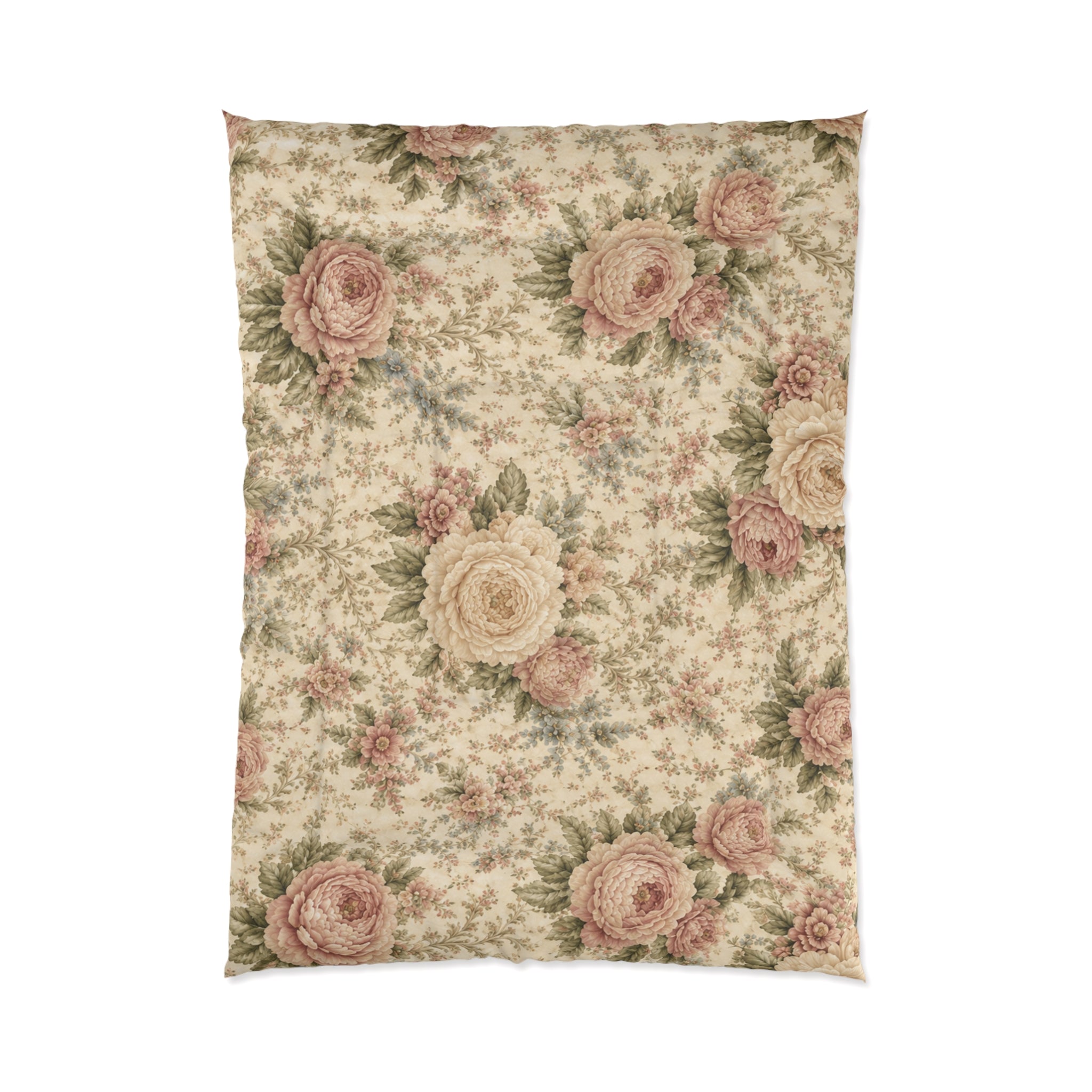 Blush Garden Peony Vintage Floral Comforter Bedding Shabby Chic Victorian Cottagecore Queen King Twin Size Decor Wedding Bed Spread Gift