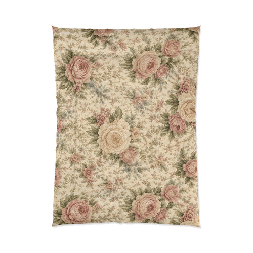 Blush Garden Peony Vintage Floral Comforter Bedding Shabby Chic Victorian Cottagecore Queen King Twin Size Decor Wedding Bed Spread Gift