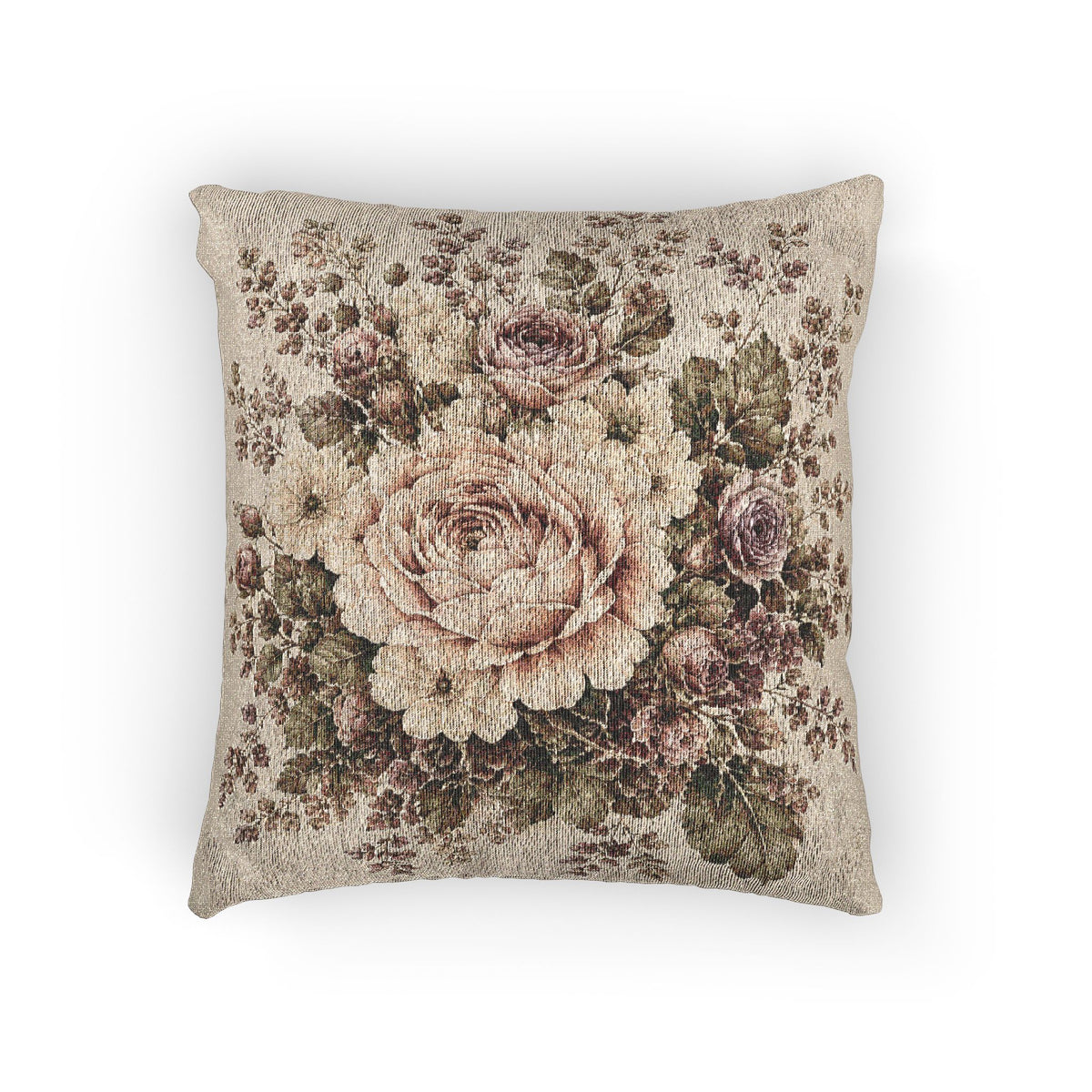Vintage French Country Floral Woven Throw Pillow, Chateaucore Tapestry Cushion, Romantic Cottagecore Rose Decor, Shabby Chic Accent