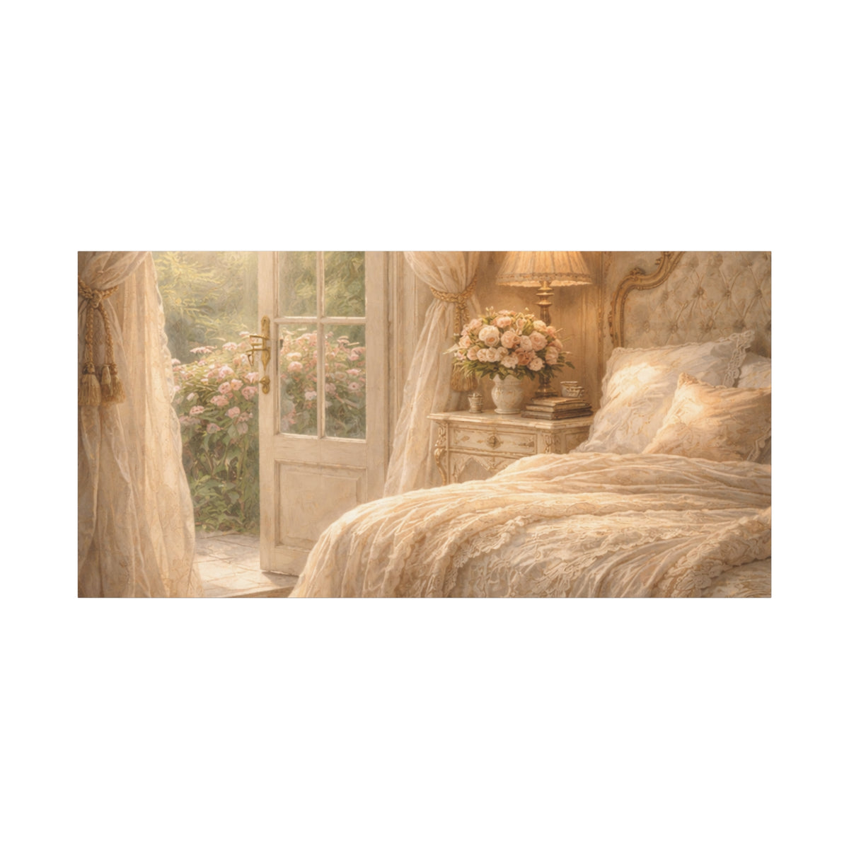 Elegant French Bedroom Canvas Wall Art Print, Chateaucore Feminine Wall Hanging Decor, Shabby Chic Victorian Romantic Home Decor