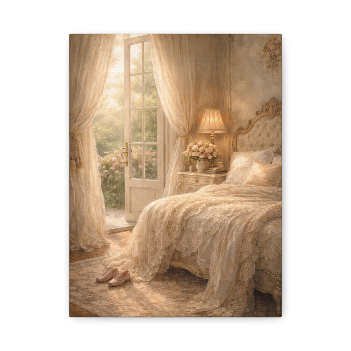 Elegant French Bedroom Canvas Wall Art Print, Chateaucore Feminine Wall Hanging Decor, Shabby Chic Victorian Romantic Home Decor