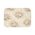 Love Letter Chateau Memory Foam Bathmat, Ivory Blush Rose French Script, Romantic Chateaucore Victorian Floral Soft Mat
