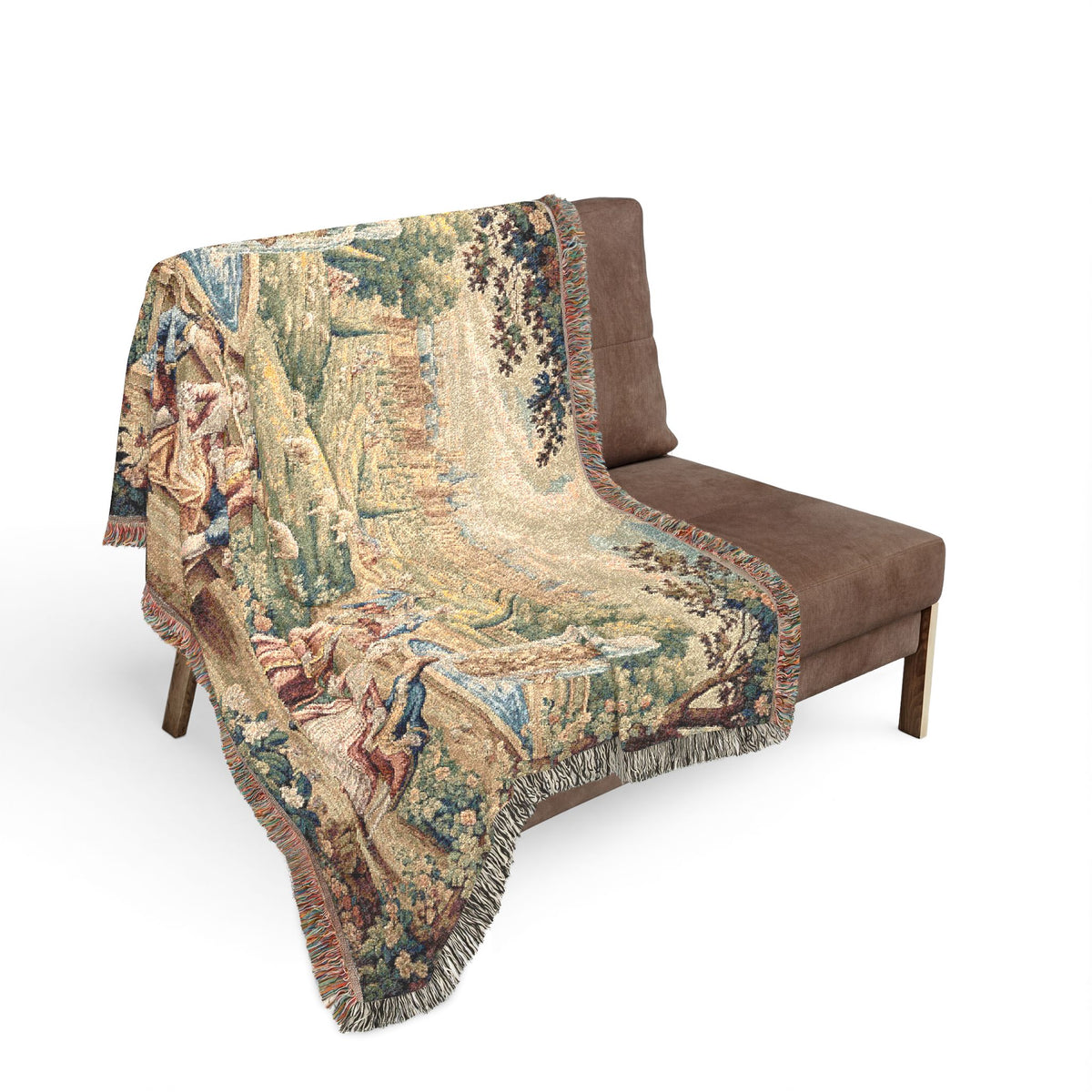 French Chateau Garden Woven Tapestry Blanket – Victorian Rococo Palace Scene, Antique French Country Wall Hanging, Versailles Inspired Home Decor