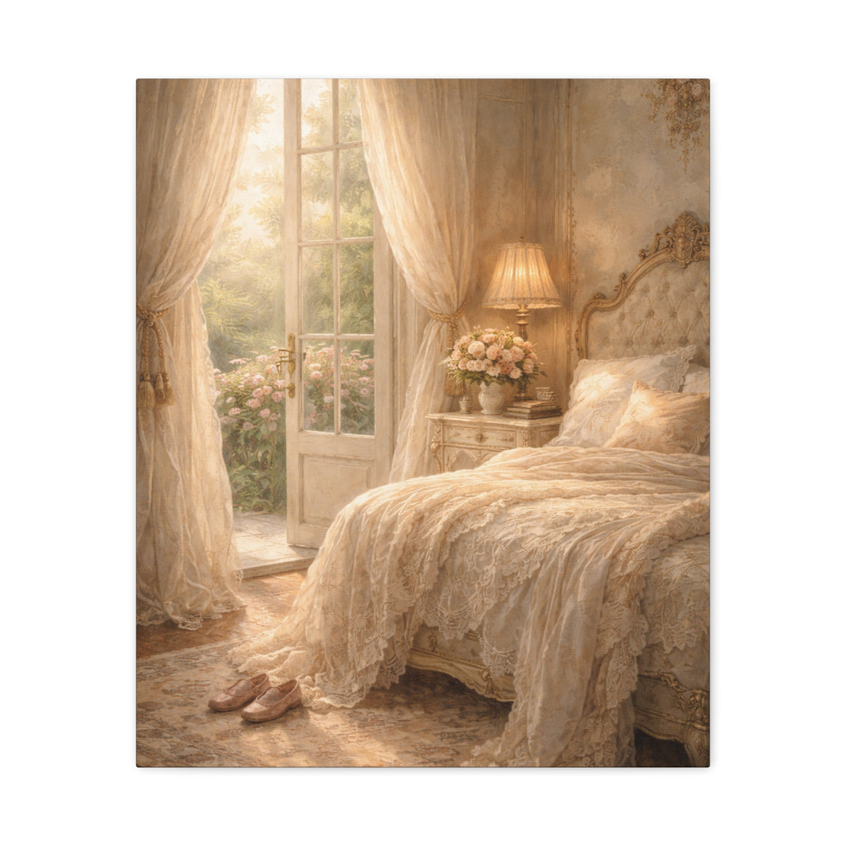 Elegant French Bedroom Canvas Wall Art Print, Chateaucore Feminine Wall Hanging Decor, Shabby Chic Victorian Romantic Home Decor