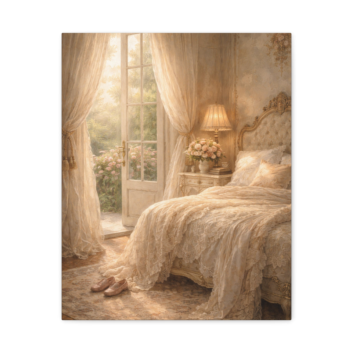 Elegant French Bedroom Canvas Wall Art Print, Chateaucore Feminine Wall Hanging Decor, Shabby Chic Victorian Romantic Home Decor