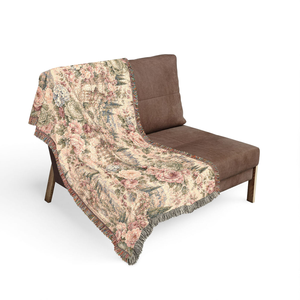 Antique Rose Cabbage Chintz Woven Blanket – French Country Floral Tapestry Throw, Romantic Grandmillennial Decor