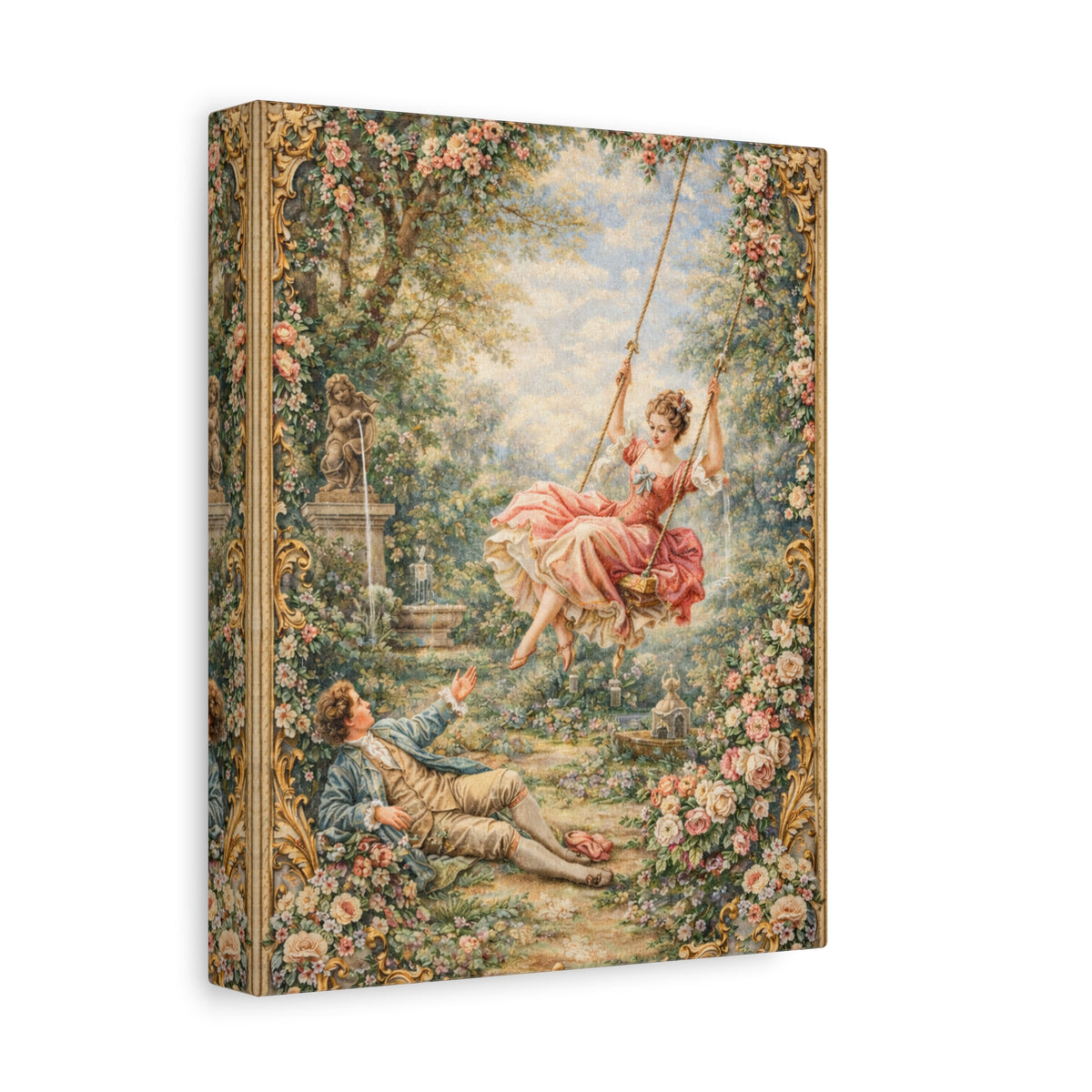 Victorian Lady on a Swing Canvas Wall Art Print, Rococo Wall Hanging Decor, Vintage Ladies, French Country Shabby Chic Decor, Home Wedding Gift