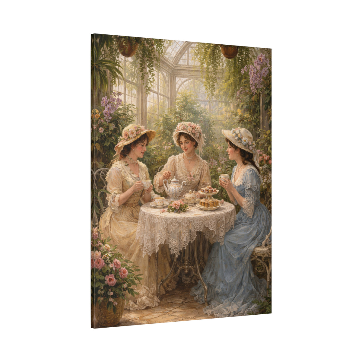 Vintage Ladies Tea Party Canvas Wall Art Print, Feminine Wall Hanging Decor, Victorian 1800's Ladies, Home Decor, Gift for Her, Elegant Art