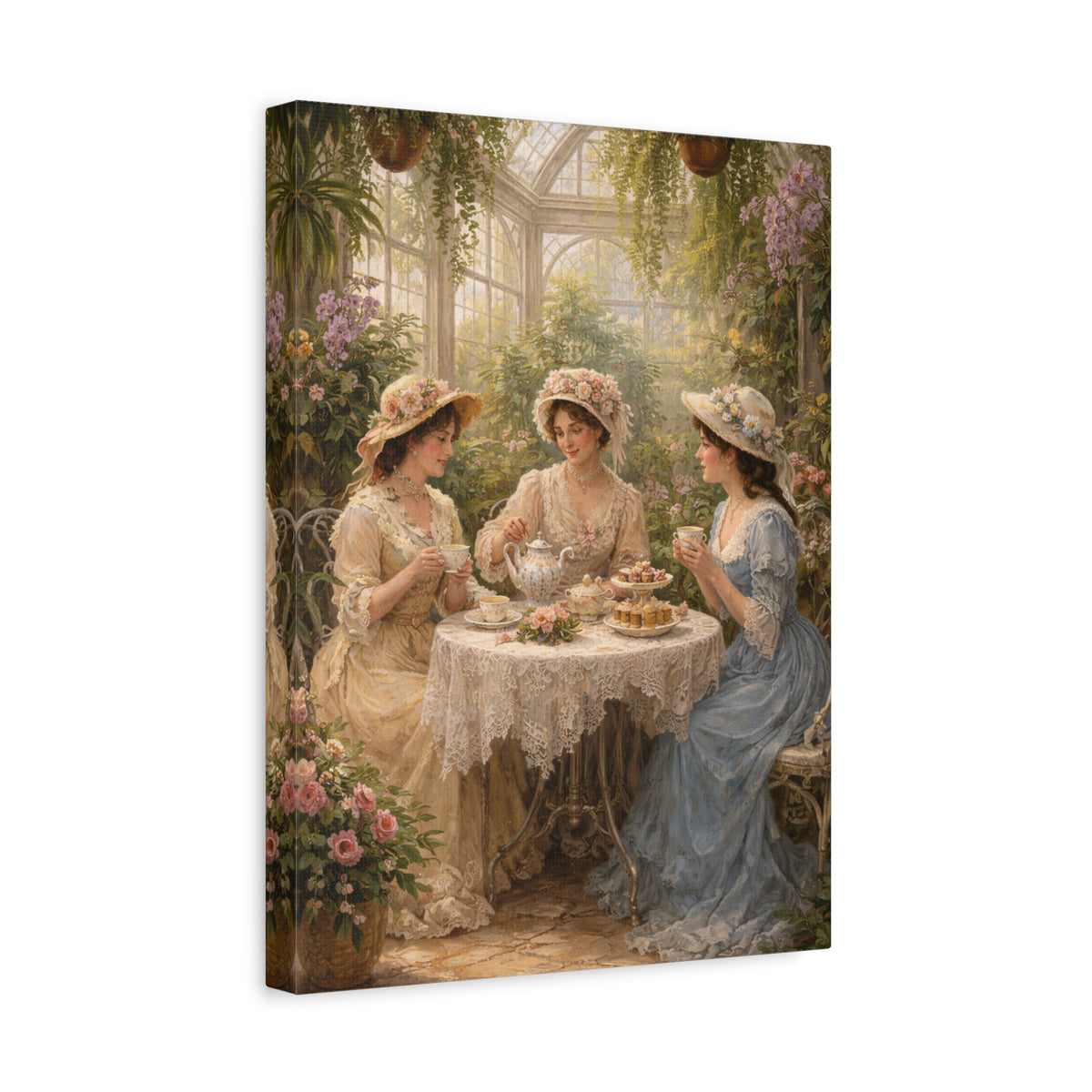 Vintage Ladies Tea Party Canvas Wall Art Print, Feminine Wall Hanging Decor, Victorian 1800's Ladies, Home Decor, Gift for Her, Elegant Art