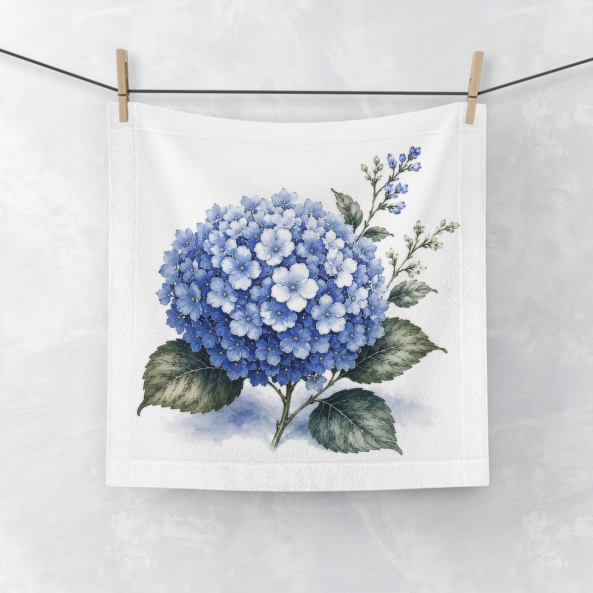 Blue Hydrangea 3-Piece Towel Set – Bath Towel, Hand Towel & Washcloth – French Country Grandmillennial Bathroom Decor