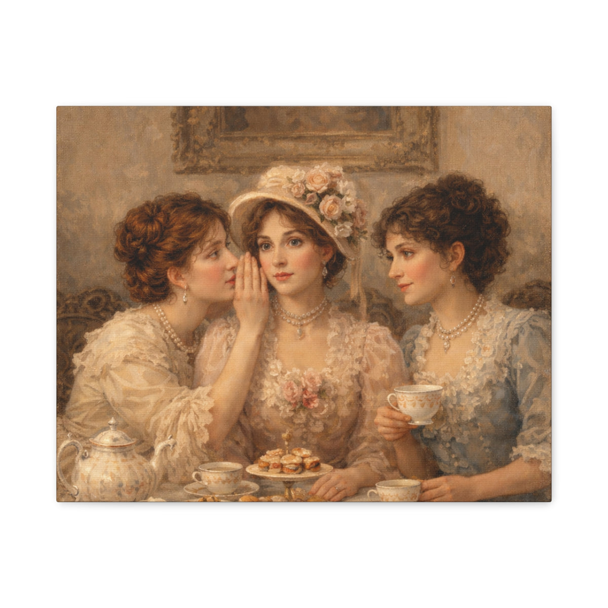 Vintage Ladies Tea Party Canvas Wall Art Print, Feminine Wall Hanging Decor, Victorian 1800's Ladies, Home Decor, Gift for Her, Elegant Art