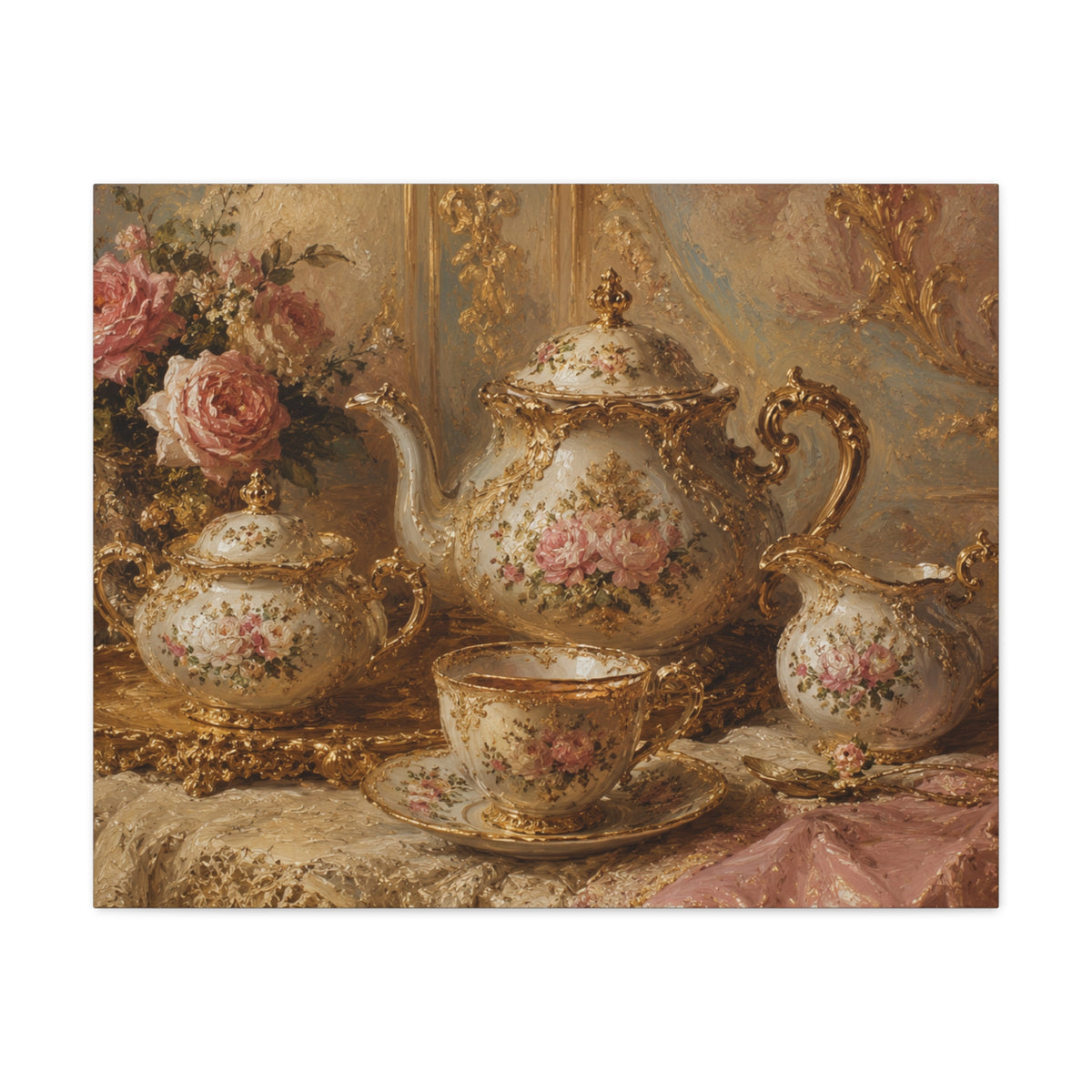 Rococo Tea Set Canvas Wall Art Print, Feminine Wall Hanging Decor, Mary Antoinette Royalty, Home Decor, Dining Room Elegant Art, Home Gift