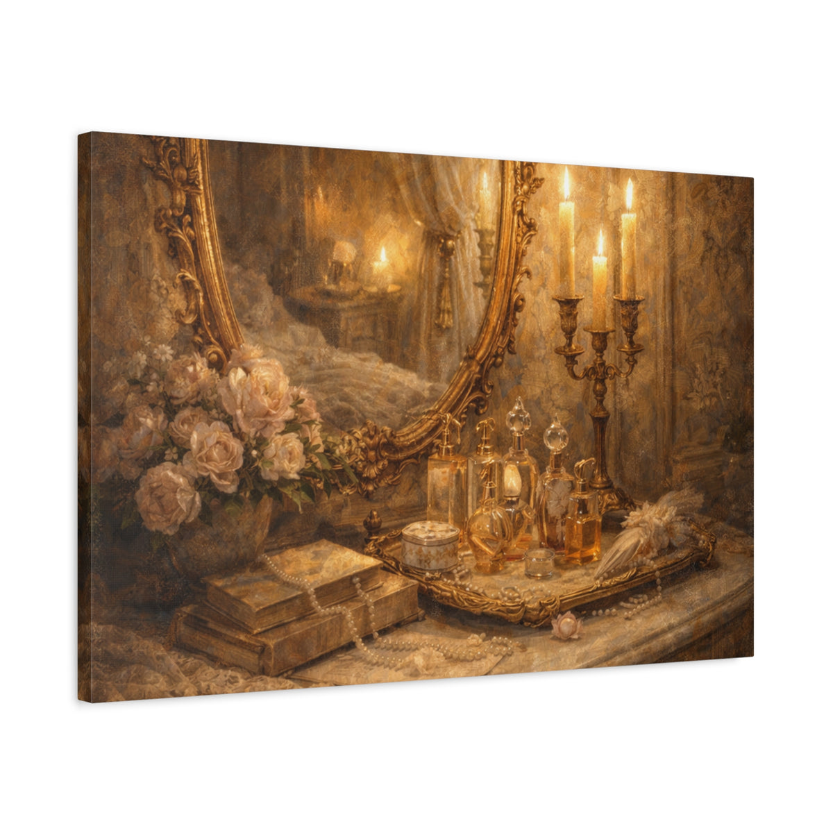 French Country Perfume Vanity Canvas Wall Art Print, Chateaucore Floral Wall Hanging Decor, Victorian Romantic Home Decor, Gift Mom Grandma