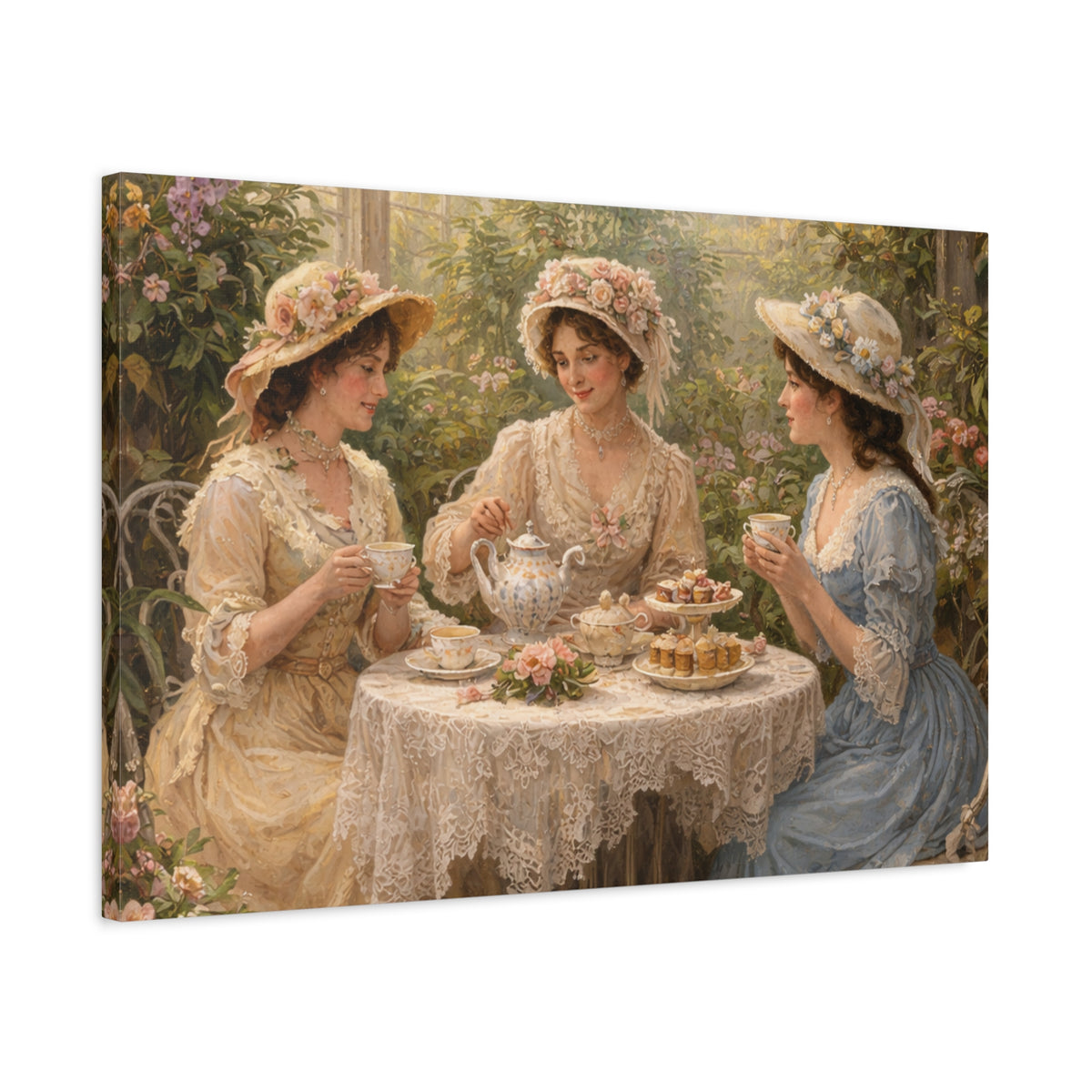 Vintage Ladies Tea Party Canvas Wall Art Print, Feminine Wall Hanging Decor, Victorian 1800's Ladies, Home Decor, Gift for Her, Elegant Art