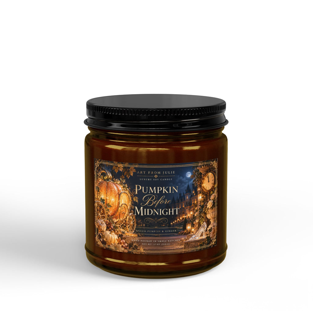 Pumpkin Before Midnight – Spiced Pumpkin & Ginger Soy Candle | Amber or Clear Jar with Lid Enchanted Fairytale Chateau Candle