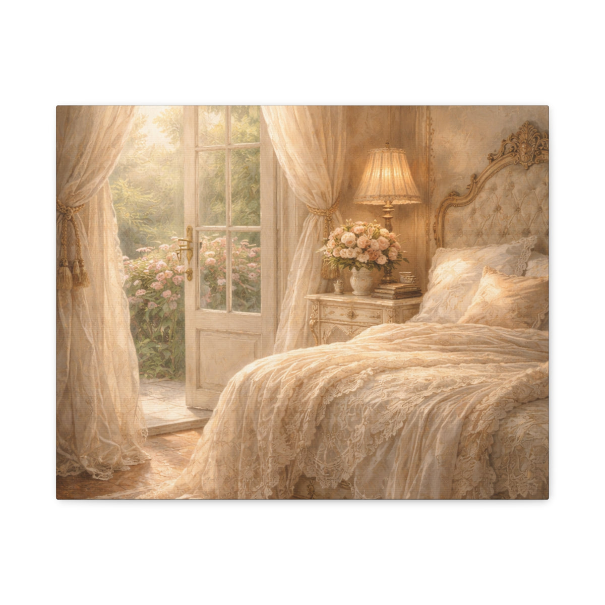 Elegant French Bedroom Canvas Wall Art Print, Chateaucore Feminine Wall Hanging Decor, Shabby Chic Victorian Romantic Home Decor