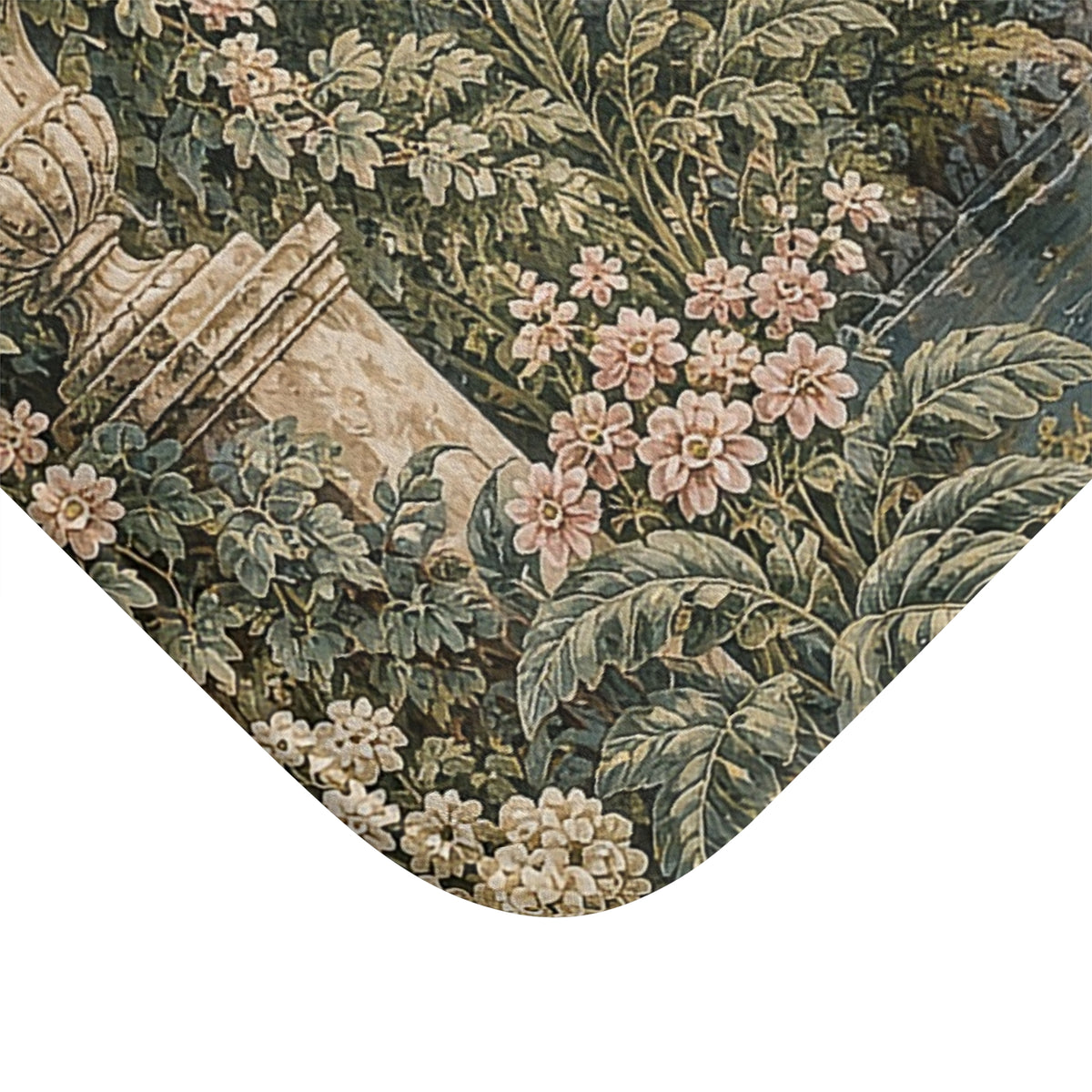 French Verdure Château Garden Memory Foam Bathmat – Vintage Green Aubusson Swans French Country Chateaucore Victorian Floral Bathroom Rug