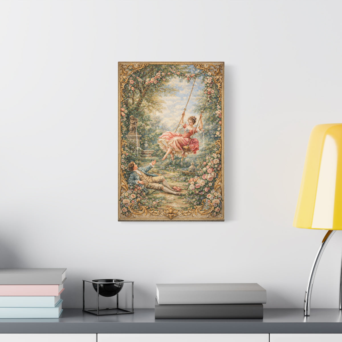 Victorian Lady on a Swing Canvas Wall Art Print, Rococo Wall Hanging Decor, Vintage Ladies, French Country Shabby Chic Decor, Home Wedding Gift