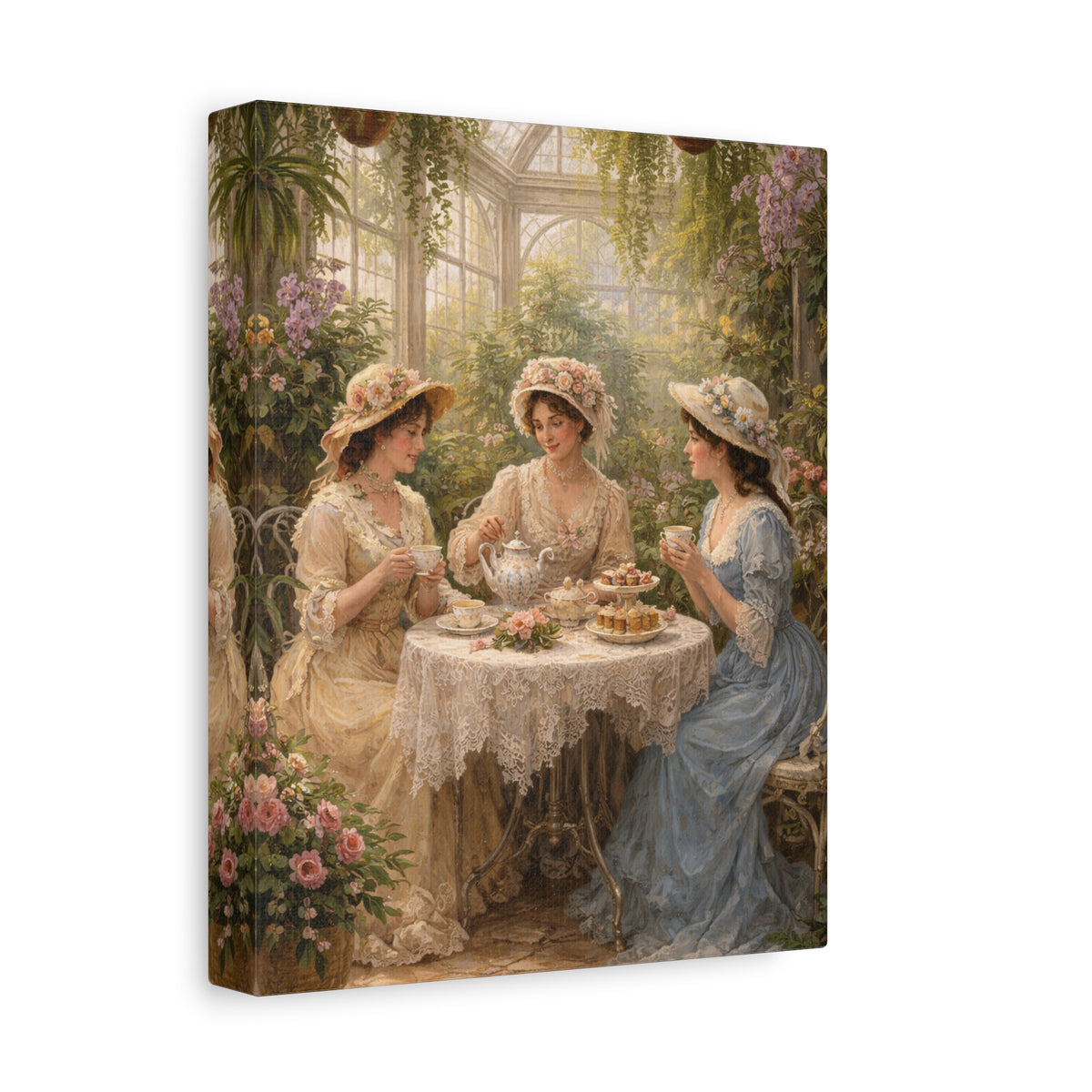 Vintage Ladies Tea Party Canvas Wall Art Print, Feminine Wall Hanging Decor, Victorian 1800's Ladies, Home Decor, Gift for Her, Elegant Art