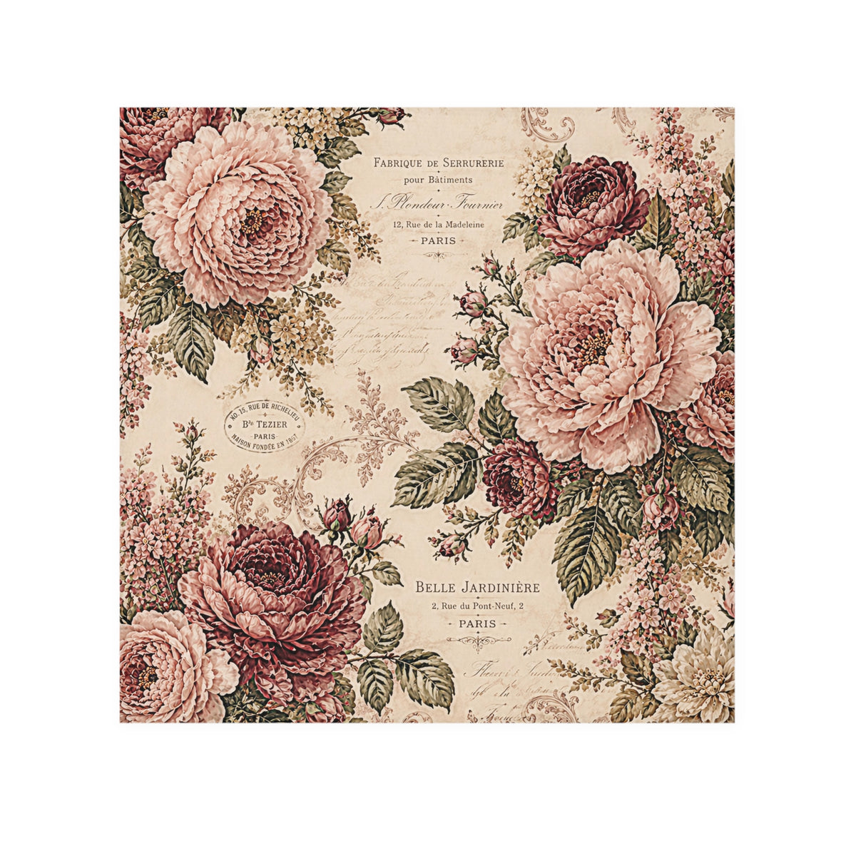Vintage French Rose Washcloth – Burgundy & Blush Floral Paris Botanical Face Cloth, Victorian Chateaucore Bathroom Decor