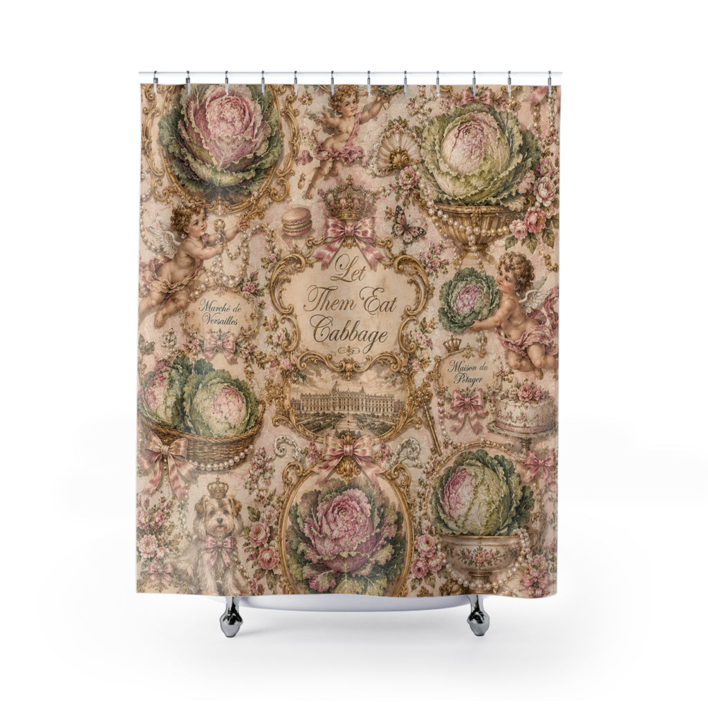 Let Them Eat Cabbage Shower Fabric Curtain | Rococo Coquette Bathroom Decor | Marie Antoinette French Palace Bath | Whimsical Maximalist