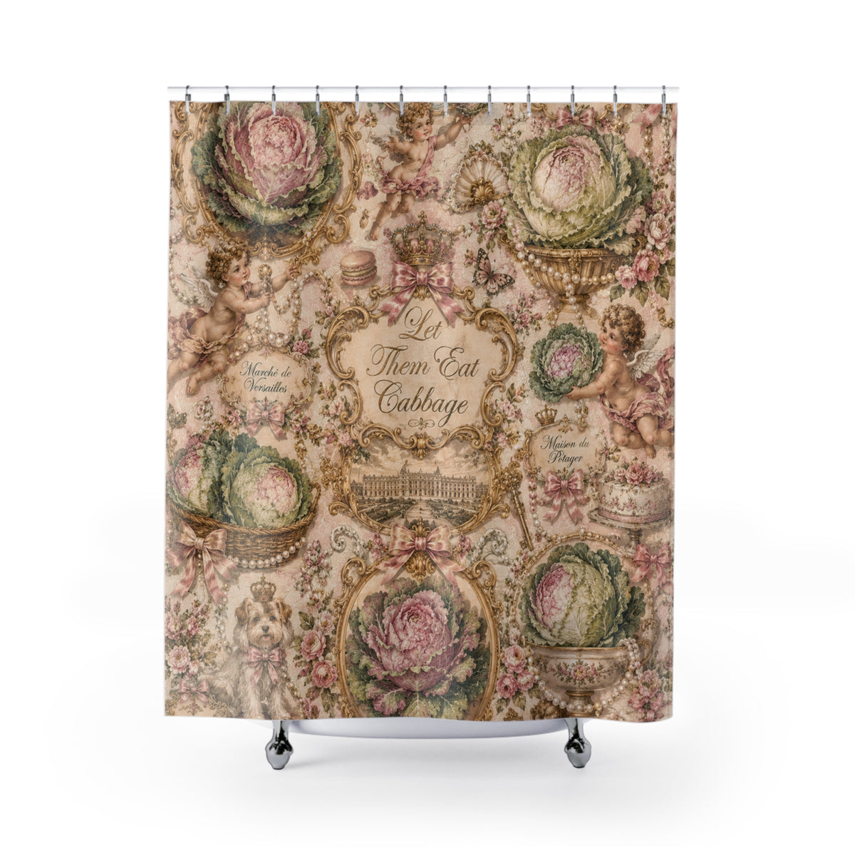 Let Them Eat Cabbage Shower Fabric Curtain | Rococo Coquette Bathroom Decor | Marie Antoinette French Palace Bath | Whimsical Maximalist