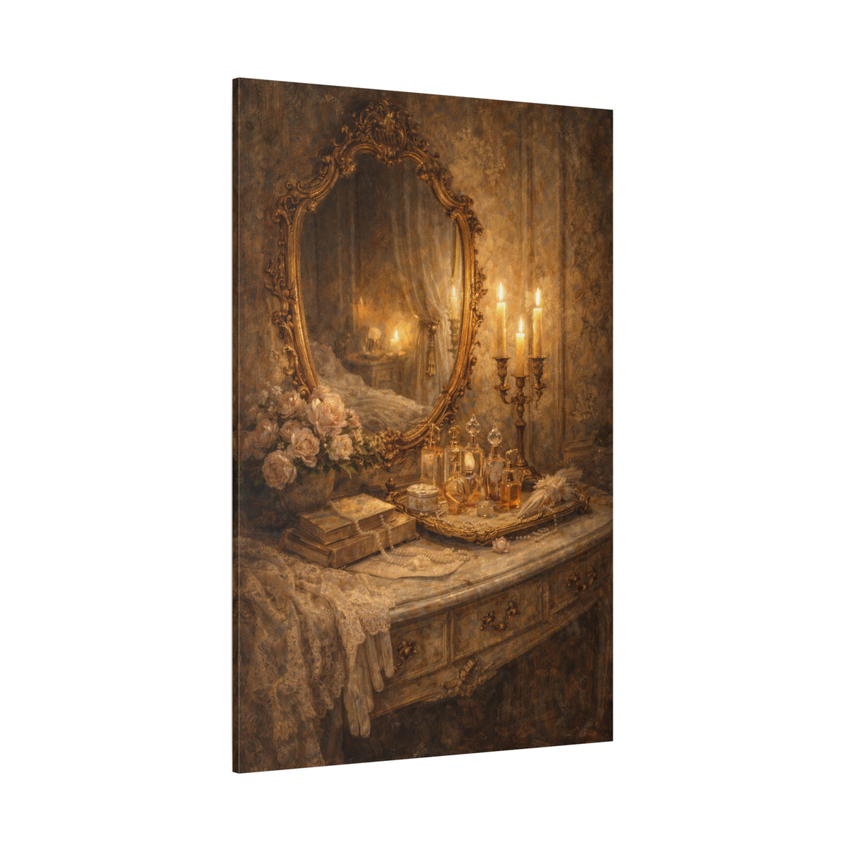 French Country Perfume Vanity Canvas Wall Art Print, Chateaucore Floral Wall Hanging Decor, Victorian Romantic Home Decor, Gift Mom Grandma