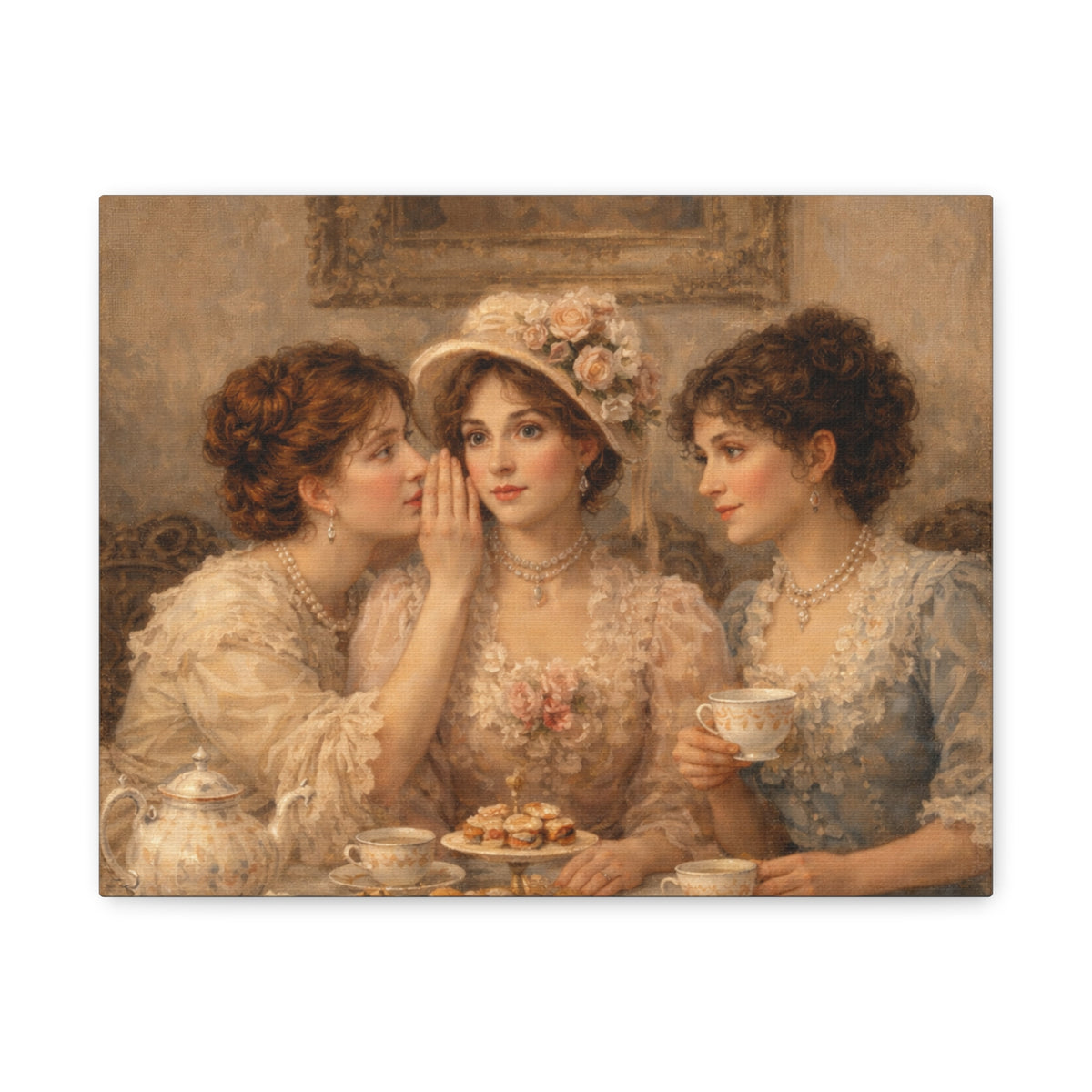 Vintage Ladies Tea Party Canvas Wall Art Print, Feminine Wall Hanging Decor, Victorian 1800's Ladies, Home Decor, Gift for Her, Elegant Art