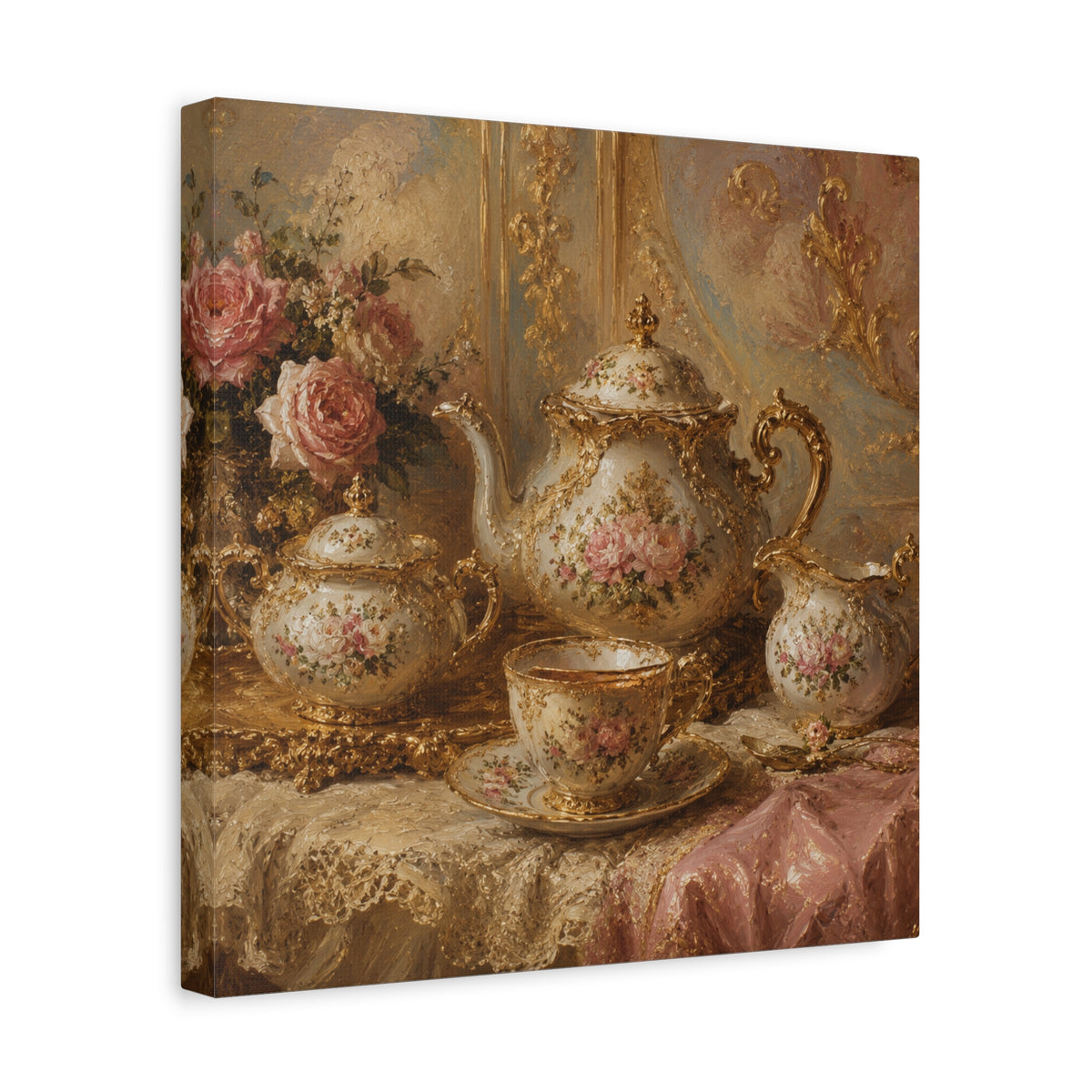 Rococo Tea Set Canvas Wall Art Print, Feminine Wall Hanging Decor, Mary Antoinette Royalty, Home Decor, Dining Room Elegant Art, Home Gift
