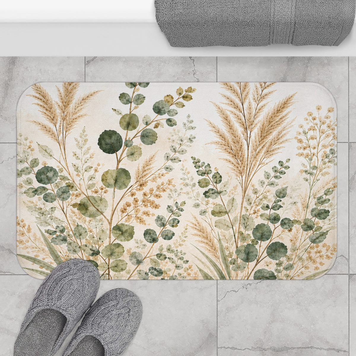 Eucalyptus and Pampas Grass Spa Memory Foam Small Large Bathmat Green Tan Bathroom Bath Mat Kitchen Makeover Decor