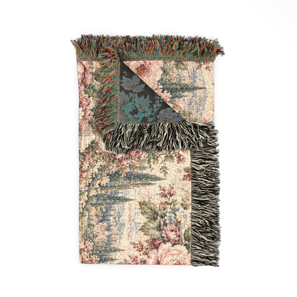 Antique Rose Cabbage Chintz Woven Blanket – French Country Floral Tapestry Throw, Romantic Grandmillennial Decor
