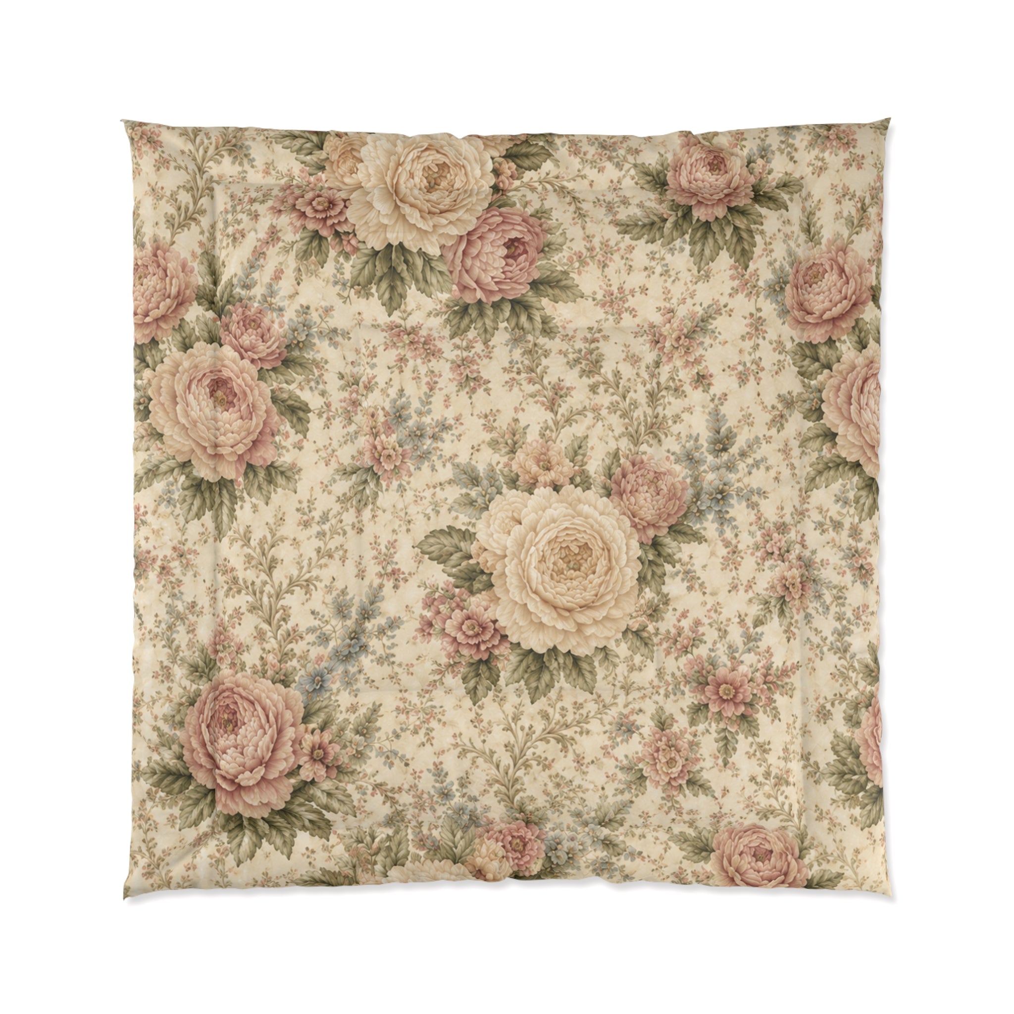 Blush Garden Peony Vintage Floral Comforter Bedding Shabby Chic Victorian Cottagecore Queen King Twin Size Decor Wedding Bed Spread Gift