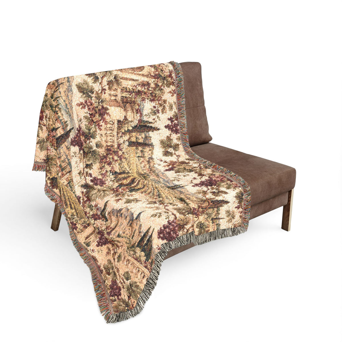 Burgundy French Vineyard Tapestry Woven Blanket – Chateau Garden Throw, Old World French Country Decor