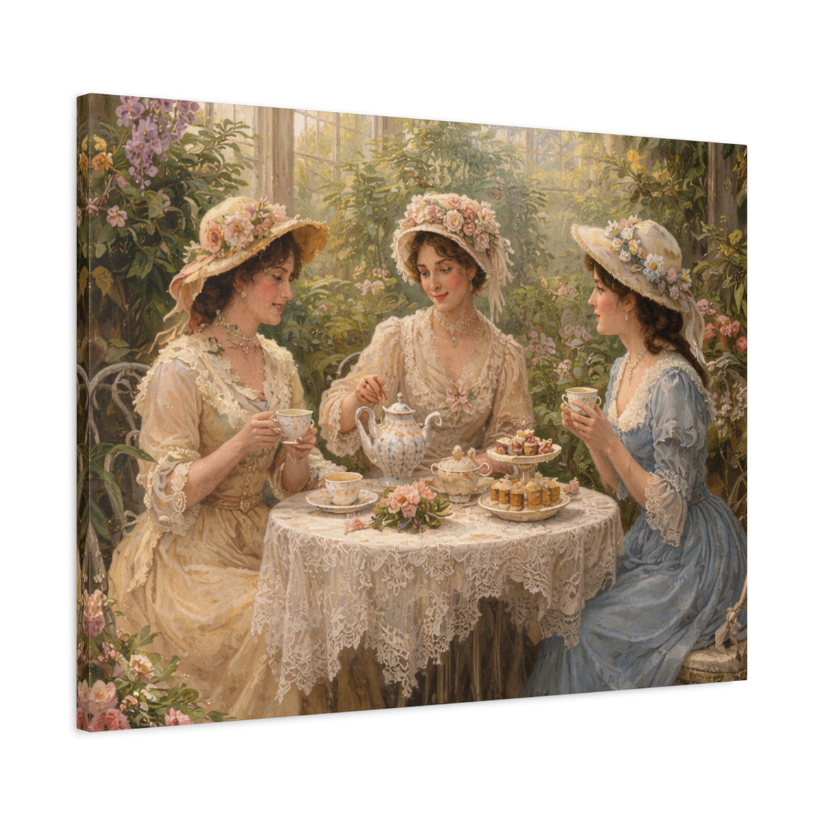 Vintage Ladies Tea Party Canvas Wall Art Print, Feminine Wall Hanging Decor, Victorian 1800's Ladies, Home Decor, Gift for Her, Elegant Art