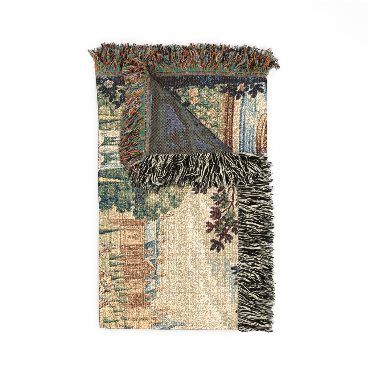 French Chateau Garden Woven Tapestry Blanket – Victorian Rococo Palace Scene, Antique French Country Wall Hanging, Versailles Inspired Home Decor