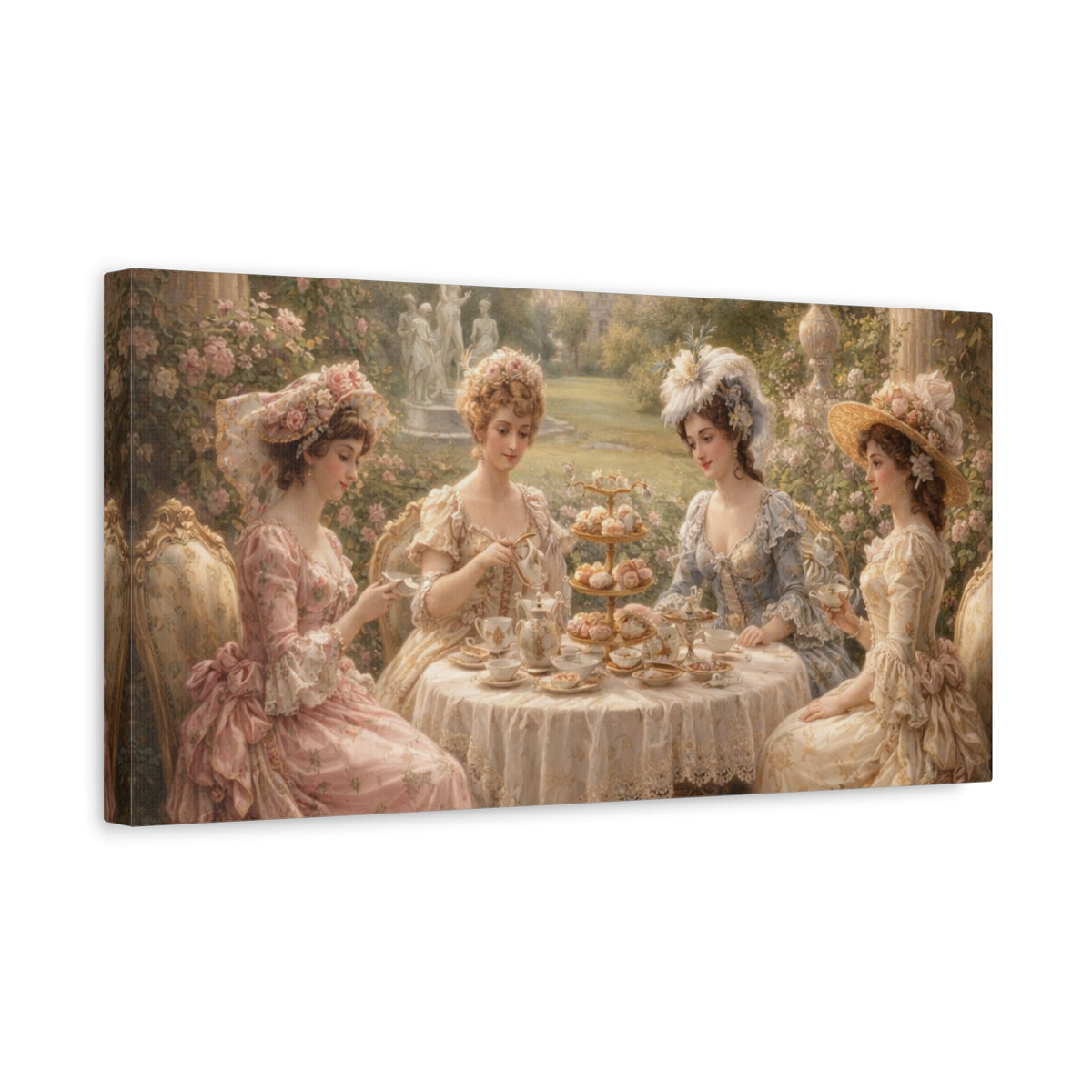 Victorian Ladies Tea Party Canvas Wall Art Print, Feminine Wall Hanging Decor, Vintage 1800's Ladies, Home Decor, Gift for Her, Elegant Art