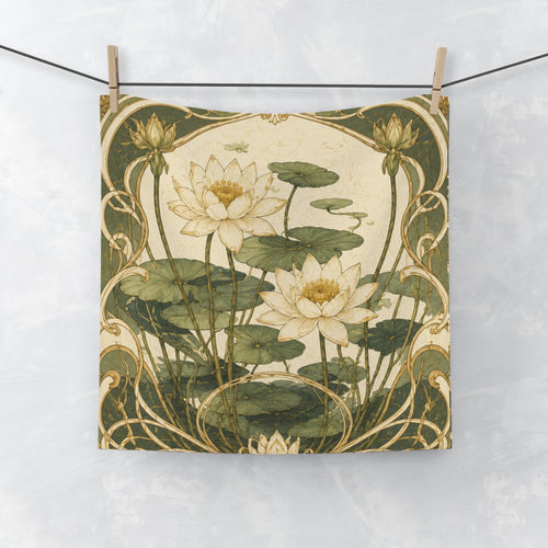 Art Nouveau Water Lily 3-Piece Towel Set, Towel, Hand Towel Washcloth, Vintage Botanical French Country Chateaucore Bathroom Decor