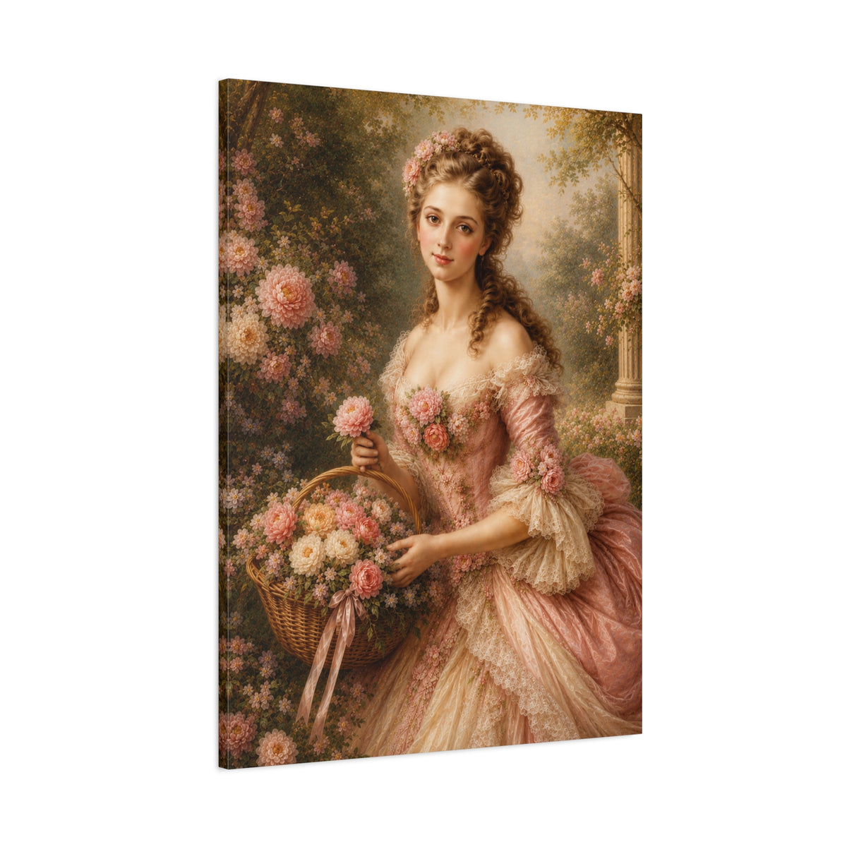 Victorian Pink Lady Roses Canvas Wall Art Print, Feminine Wall Hanging Decor, Vintage 1800's Ladies, Home Decor, Gift for Her, Elegant Art