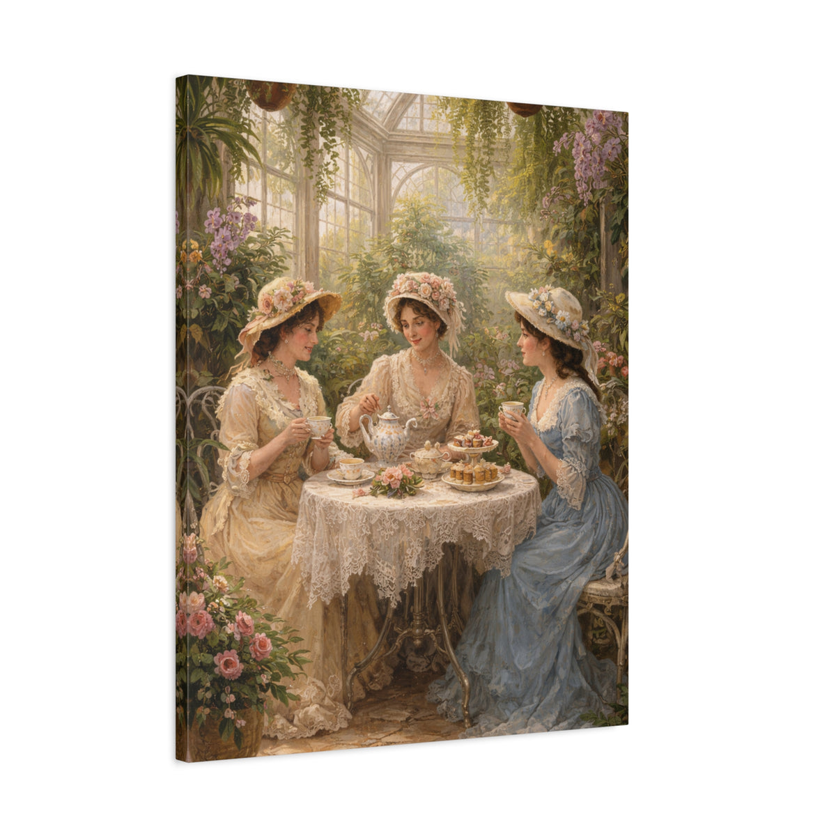 Vintage Ladies Tea Party Canvas Wall Art Print, Feminine Wall Hanging Decor, Victorian 1800's Ladies, Home Decor, Gift for Her, Elegant Art