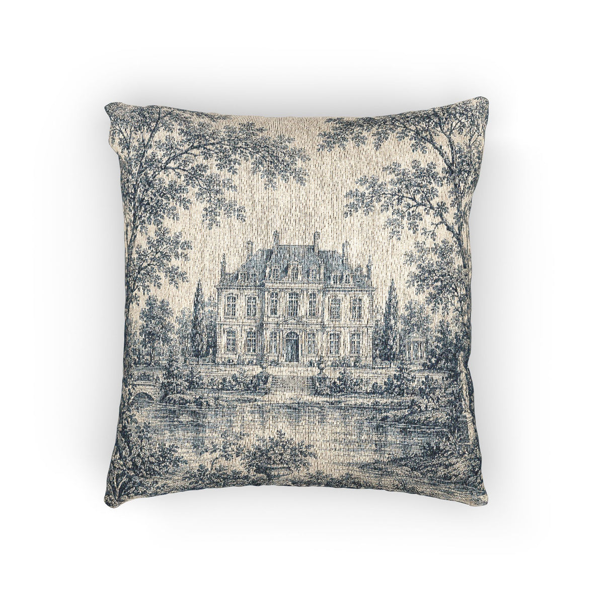 Blue French Toile Woven Pillow and Cover, French Chateau Throw Pillow, Antique Style Victorian Cottage Decor, French Country Cushion, Home Gift