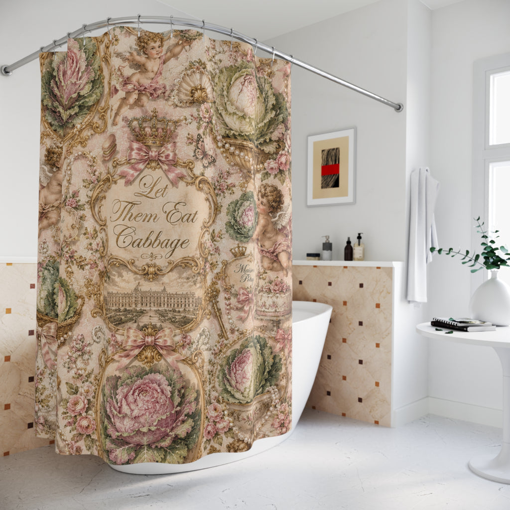 Let Them Eat Cabbage Shower Fabric Curtain | Rococo Coquette Bathroom Decor | Marie Antoinette French Palace Bath | Whimsical Maximalist