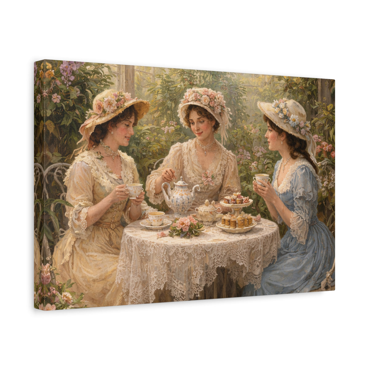 Vintage Ladies Tea Party Canvas Wall Art Print, Feminine Wall Hanging Decor, Victorian 1800's Ladies, Home Decor, Gift for Her, Elegant Art