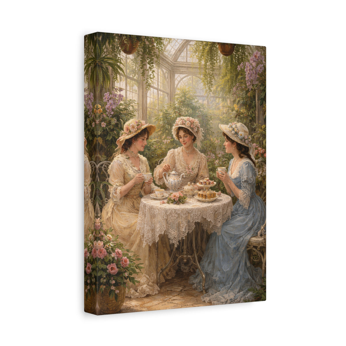Vintage Ladies Tea Party Canvas Wall Art Print, Feminine Wall Hanging Decor, Victorian 1800's Ladies, Home Decor, Gift for Her, Elegant Art