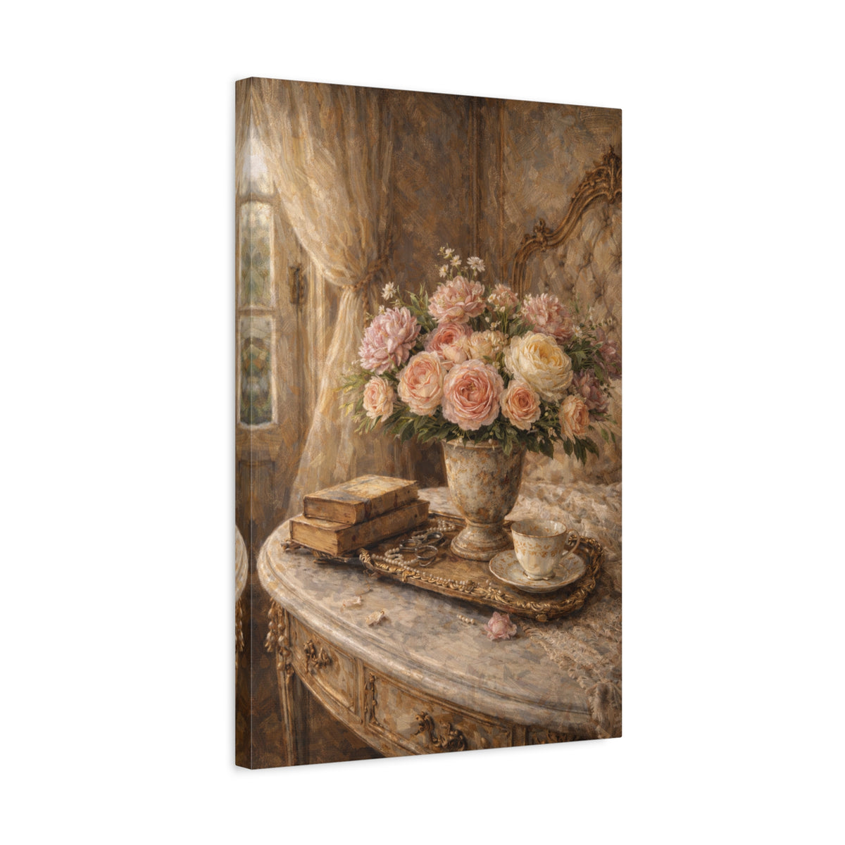 French Country Books Roses Canvas Wall Art Print, Chateaucore Floral Wall Hanging Decor, Victorian Romantic Home Decor, Gift Mom Grandma